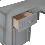 Letto a soppalco singolo in legno con scrivania e scaffali