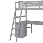 Letto a soppalco singolo in legno con scrivania e scaffali