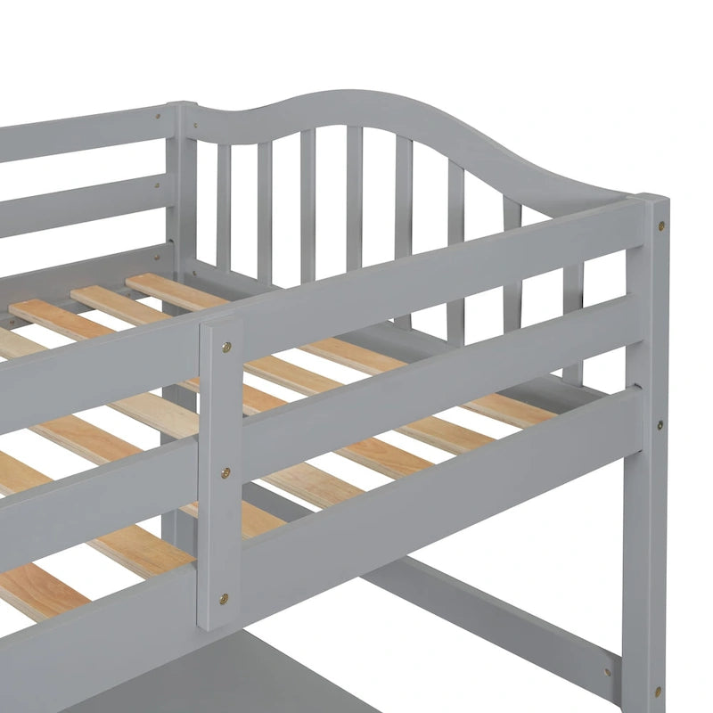 Letto a soppalco singolo in legno con scrivania e scaffali