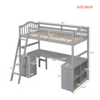 Letto a soppalco singolo in legno con scrivania e scaffali