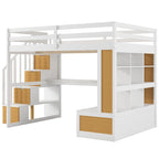 Letto a soppalco in legno massello naturale + bianco con scrivania e cassetti