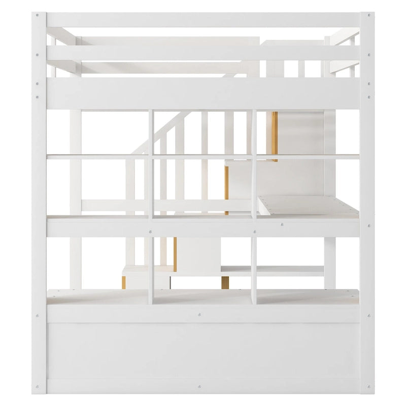 Letto a soppalco in legno massello naturale + bianco con scrivania e cassetti