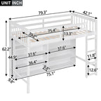 Letto a soppalco singolo con mensole contenitore