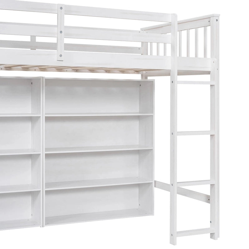 Letto a soppalco singolo con mensole contenitore