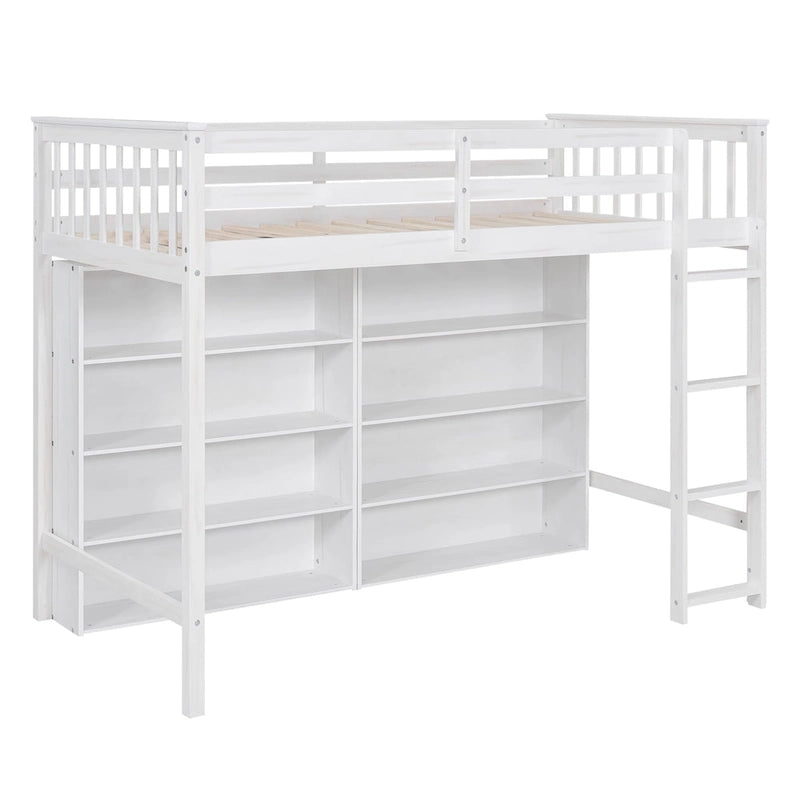 Letto a soppalco singolo con mensole contenitore