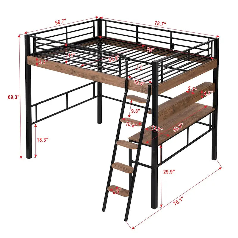 Full Metal Loft Bed with Desk