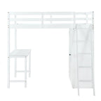 Solid Pine Loft Bed with Wardrobe, Desk, Shelves, and Guardrail