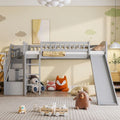Letto a soppalco singolo con scala, scivolo e 2 cassetti portaoggetti, struttura in legno, cameretta per bambini