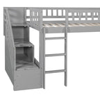 Letto a soppalco singolo con scala, scivolo e 2 cassetti portaoggetti, struttura in legno, cameretta per bambini