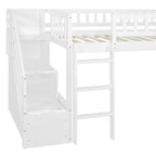 Letto a soppalco singolo con scala, scivolo e 2 cassetti portaoggetti, struttura in legno, cameretta per bambini