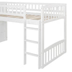 Letto a soppalco singolo con scala, scivolo e 2 cassetti portaoggetti, struttura in legno, cameretta per bambini