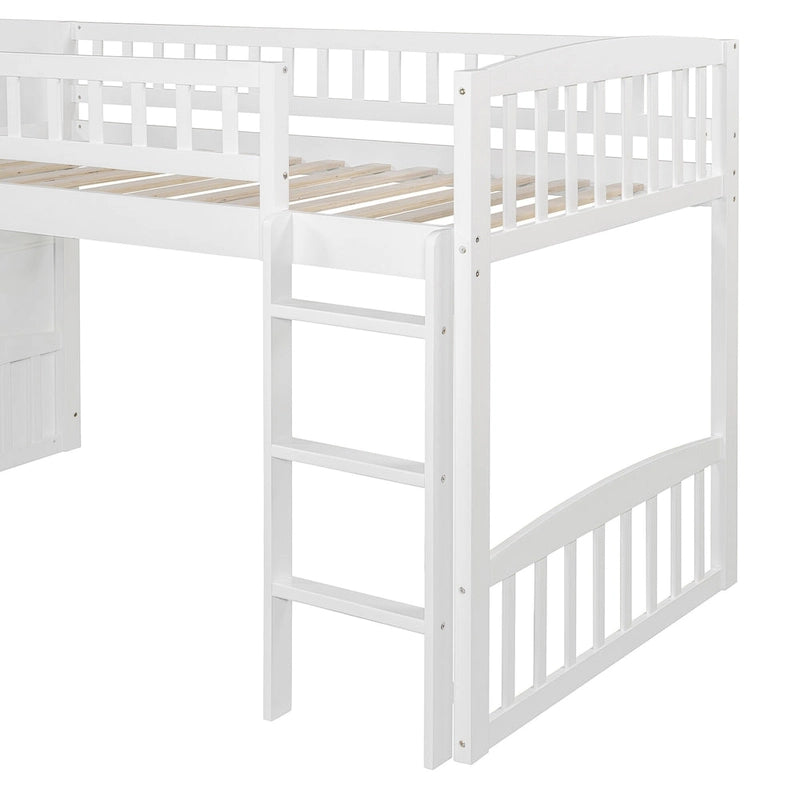Letto a soppalco singolo con scala, scivolo e 2 cassetti portaoggetti, struttura in legno, cameretta per bambini