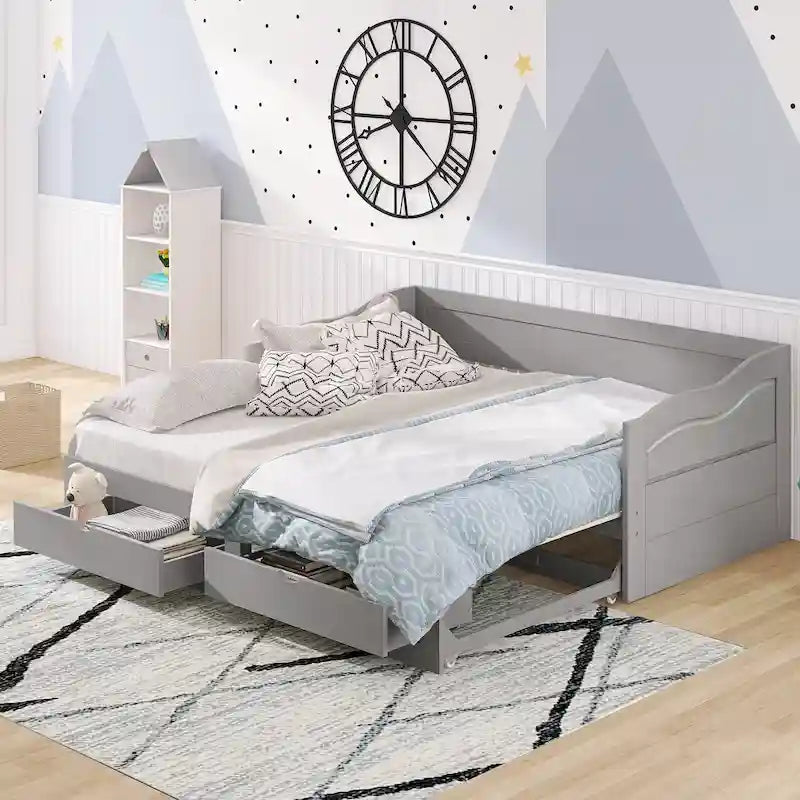 Divano letto con letto estraibile e cassetti contenitore