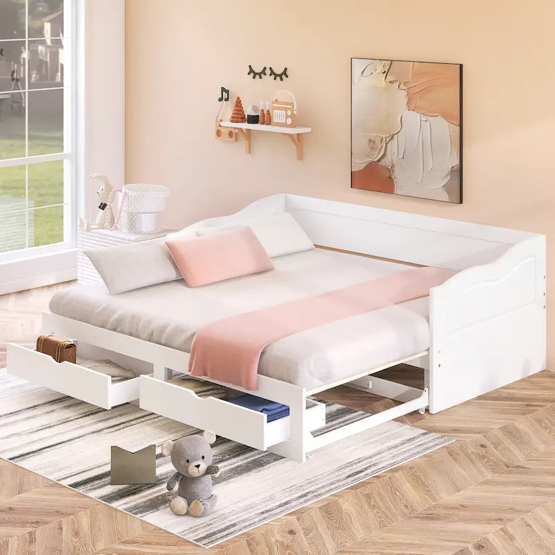 Divano letto con letto estraibile e cassetti contenitore