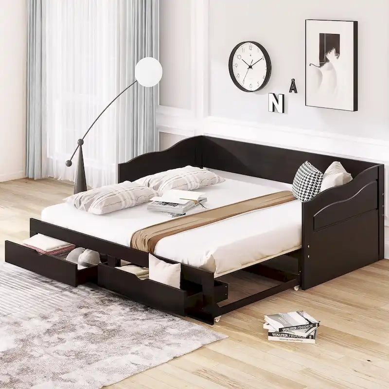 Divano letto con letto estraibile e cassetti contenitore