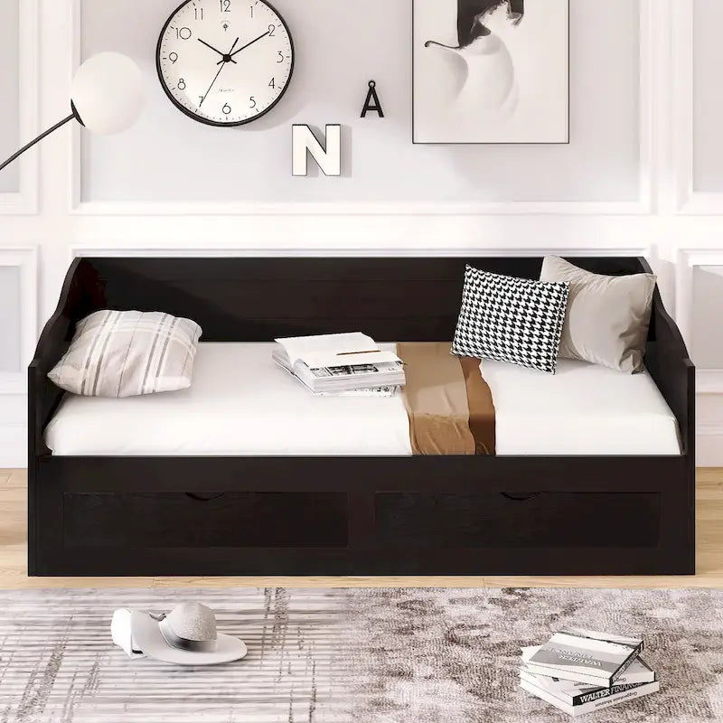 Divano letto con letto estraibile e cassetti contenitore