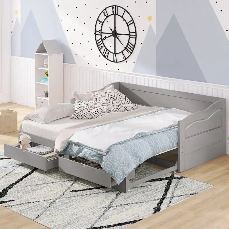 Divano letto con letto estraibile e cassetti contenitore