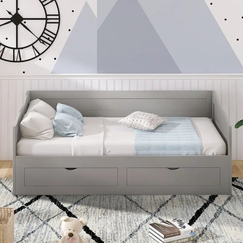 Divano letto con letto estraibile e cassetti contenitore