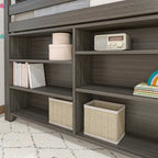 Letto a soppalco basso singolo con libreria a 3 e 6 ripiani, legno massello di pino, camera da letto per bambini