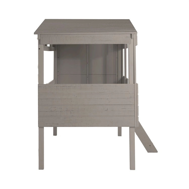 Letto a soppalco singolo con scrivania estraibile, contenitore, scaletta, spondine e libreria - Letto a soppalco in legno per bambini