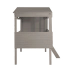 Letto a soppalco singolo con scrivania estraibile, contenitore, scaletta, spondine e libreria - Letto a soppalco in legno per bambini