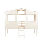 Letto a soppalco singolo con scrivania estraibile, contenitore, scaletta, spondine e libreria - Letto a soppalco in legno per bambini