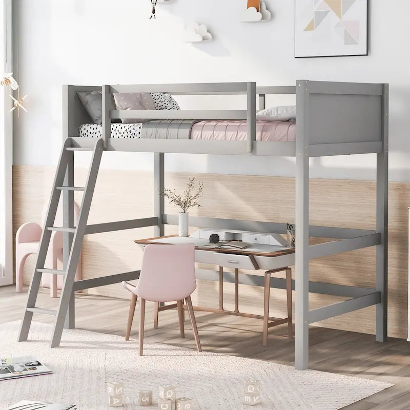 Letto a soppalco singolo in legno massello con scaletta