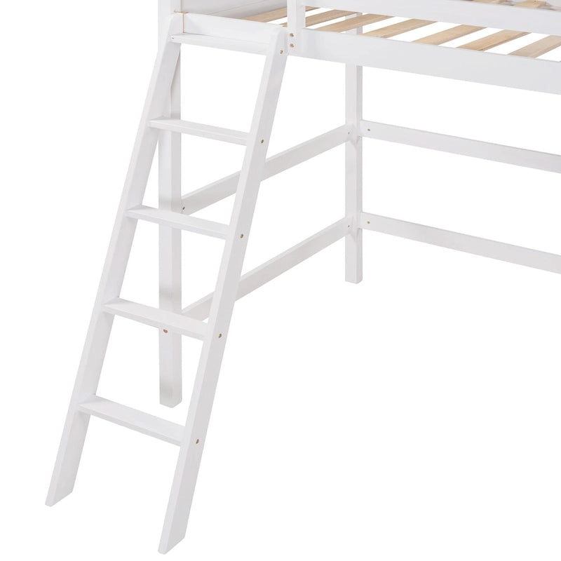 Letto a soppalco singolo in legno massello con scaletta