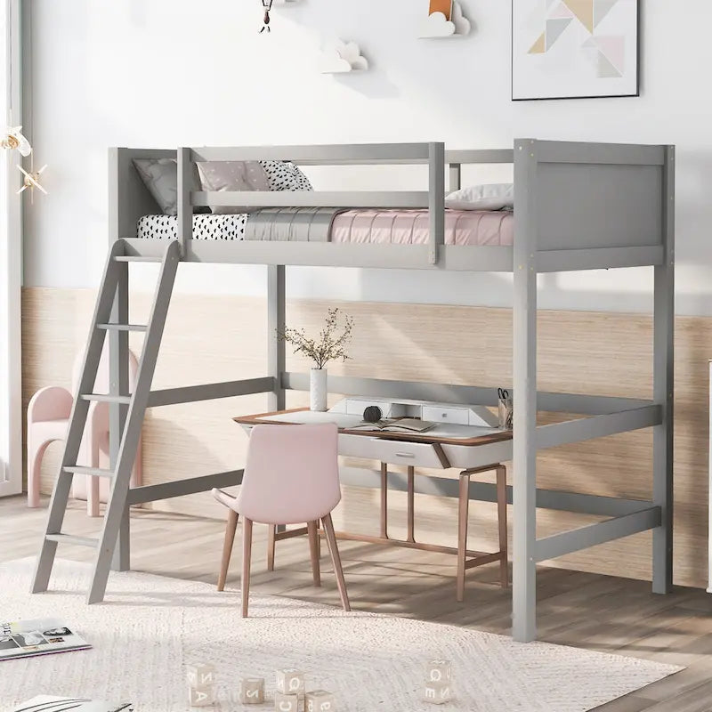 Letto a soppalco singolo in legno massello con scaletta