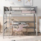 Letto a soppalco singolo in legno massello con scaletta