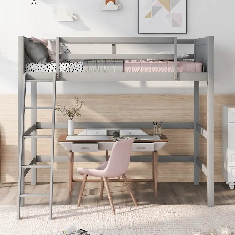 Letto a soppalco singolo in legno massello con scaletta