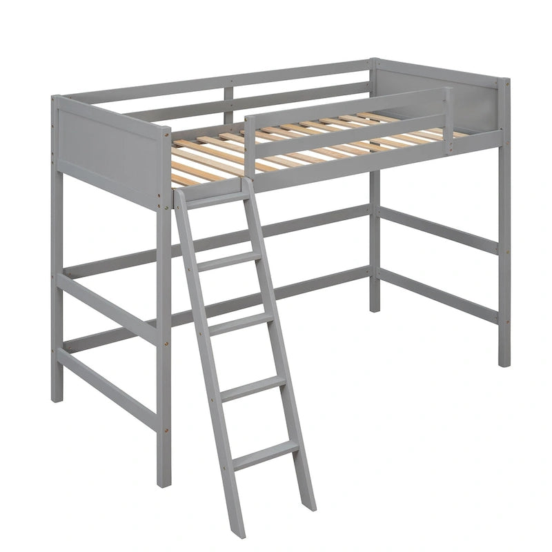 Letto a soppalco singolo in legno massello con scaletta