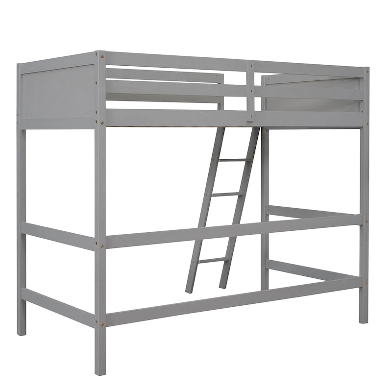 Letto a soppalco singolo in legno massello con scaletta