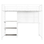 Metal Loft Bed with 3 Shelves and Ladder