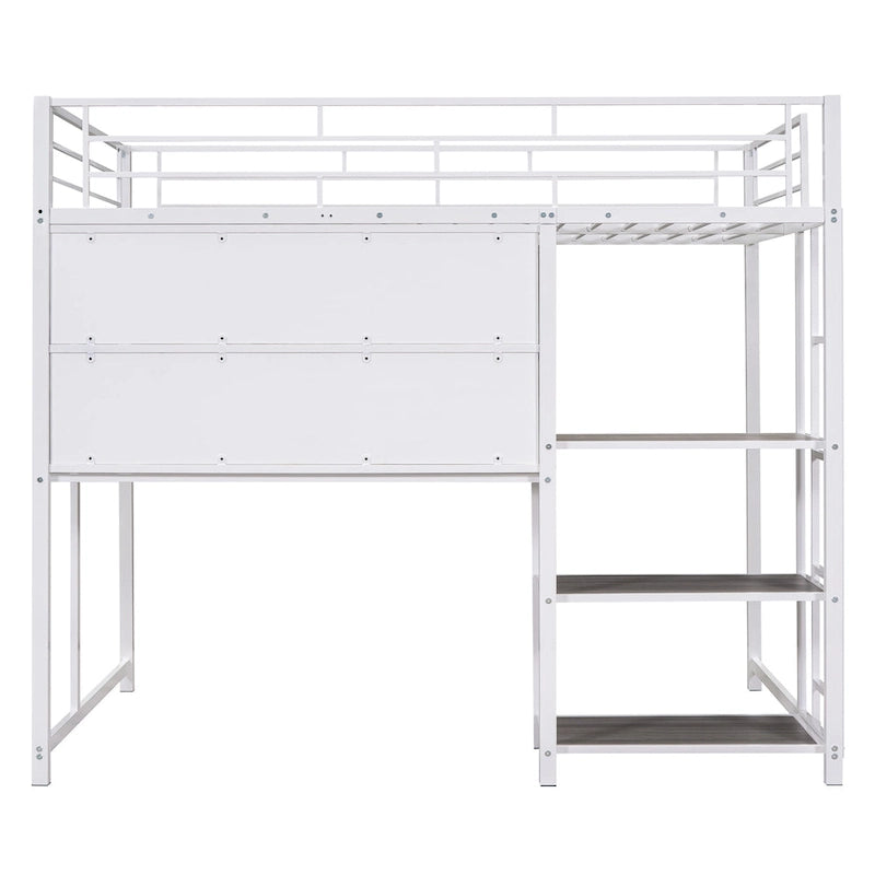Letto a soppalco in metallo con 3 mensole e scaletta
