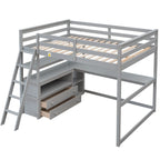 Full Size Loft Bed with Desk and Shelves