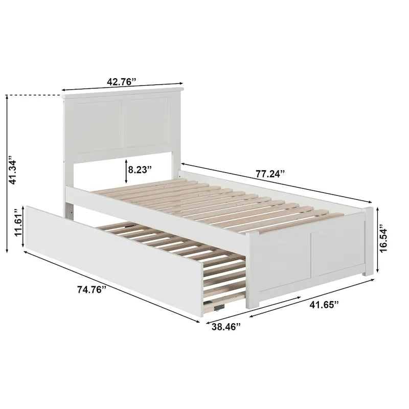 Letto a piattaforma in legno massello con pediera e rotelle singole, design tradizionale a pannelli, diversi colori e misure