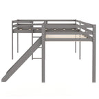 Letto a soppalco a L in legno a due piazze con scaletta e scivolo