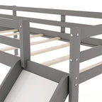 Letto a soppalco a L in legno a due piazze con scaletta e scivolo