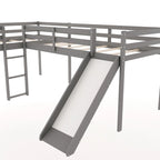 Letto a soppalco a L in legno a due piazze con scaletta e scivolo