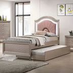 Letto a pannello Glam singolo/matrimoniale con letto estraibile e testiera a LED, similpelle, nessuna molla
