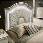 Letto a pannello Glam singolo/matrimoniale con letto estraibile e testiera a LED, similpelle, nessuna molla
