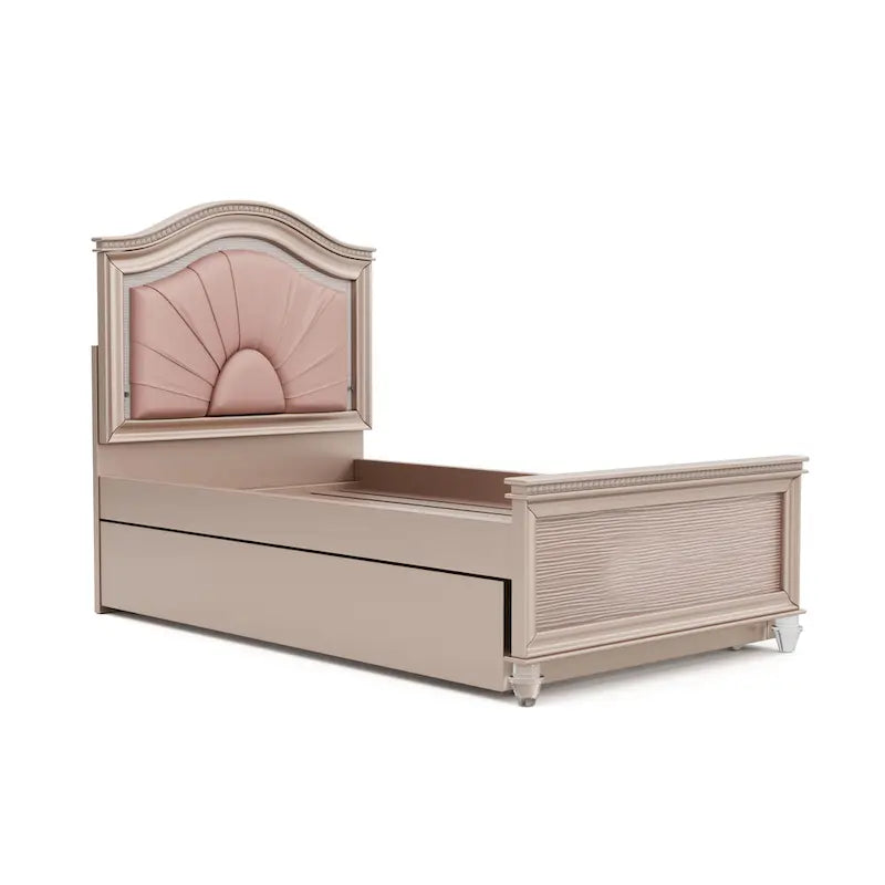 Letto a pannello Glam singolo/matrimoniale con letto estraibile e testiera a LED, similpelle, nessuna molla