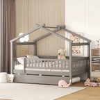 Letto a casetta in legno full size con letto estraibile singolo, letto per bambini
