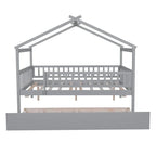 Letto a casetta in legno full size con letto estraibile singolo, letto per bambini