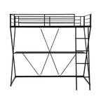 Twin Size Loft Bed with Desk, Ladder and Full-Length Guardrails, X-Shaped Frame, Black