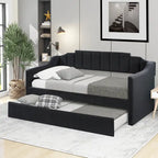 Letto a giorno imbottito singolo con rotelle, tessuto di lino, stile moderno, camera degli ospiti
