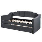 Letto a giorno imbottito singolo con rotelle, tessuto di lino, stile moderno, camera degli ospiti