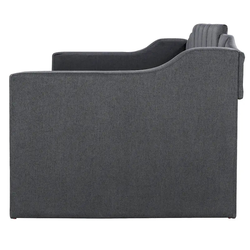 Letto a giorno imbottito singolo con rotelle, tessuto di lino, stile moderno, camera degli ospiti