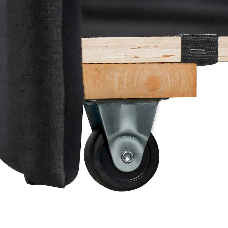 Letto a giorno imbottito singolo con rotelle, tessuto di lino, stile moderno, camera degli ospiti